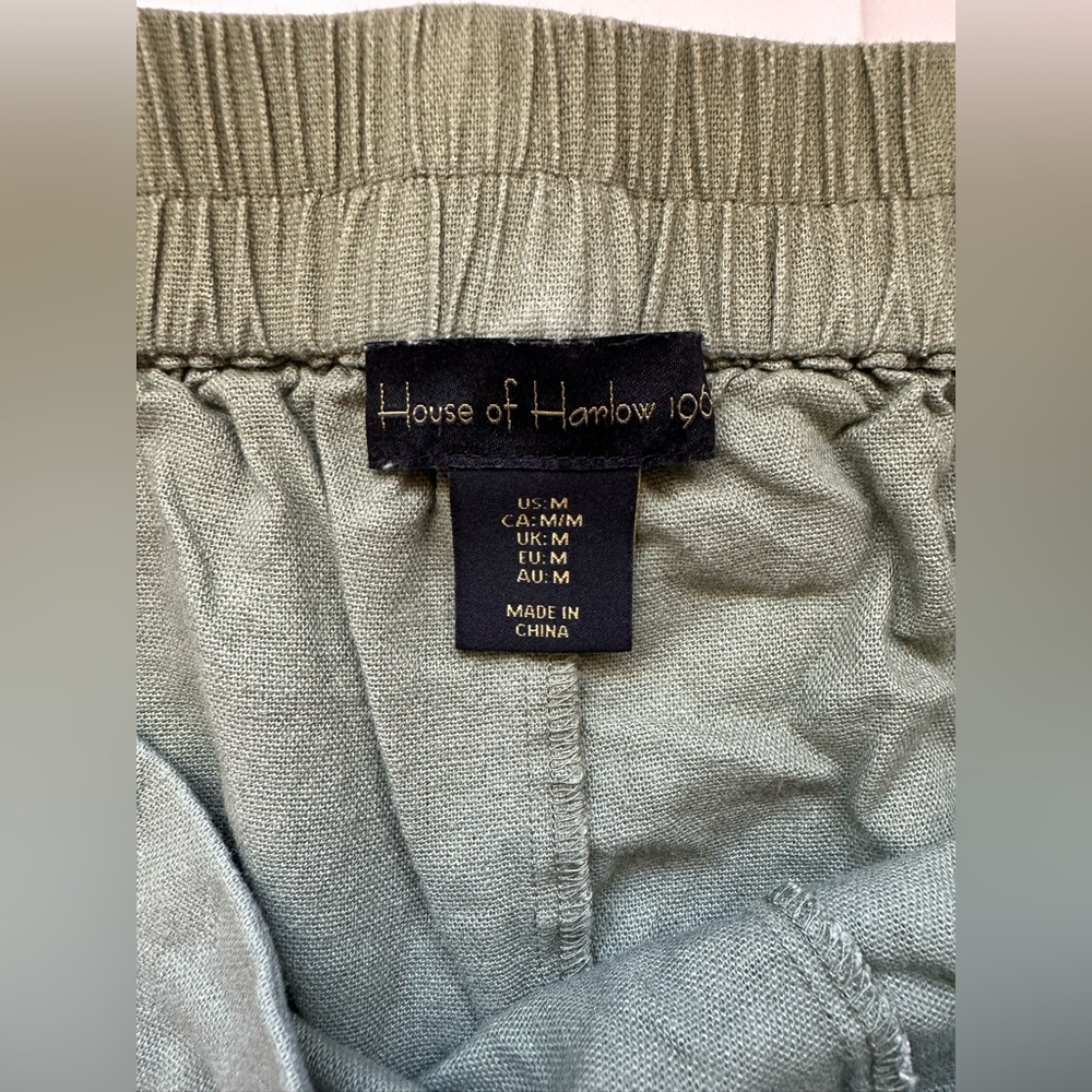 House of Harlow 1960 Sage Green Linen-Blend Wide Leg Tassel Drawstring Pants - Picture 4 of 8